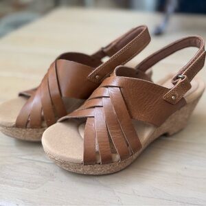 Clarks Brown Leather Cork Wedge Sandals